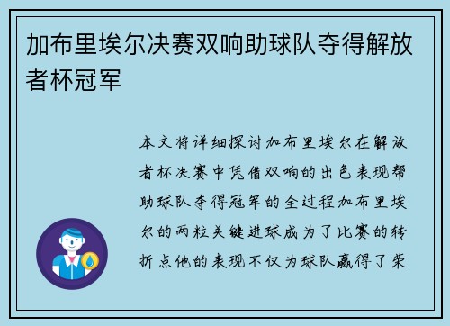 加布里埃尔决赛双响助球队夺得解放者杯冠军